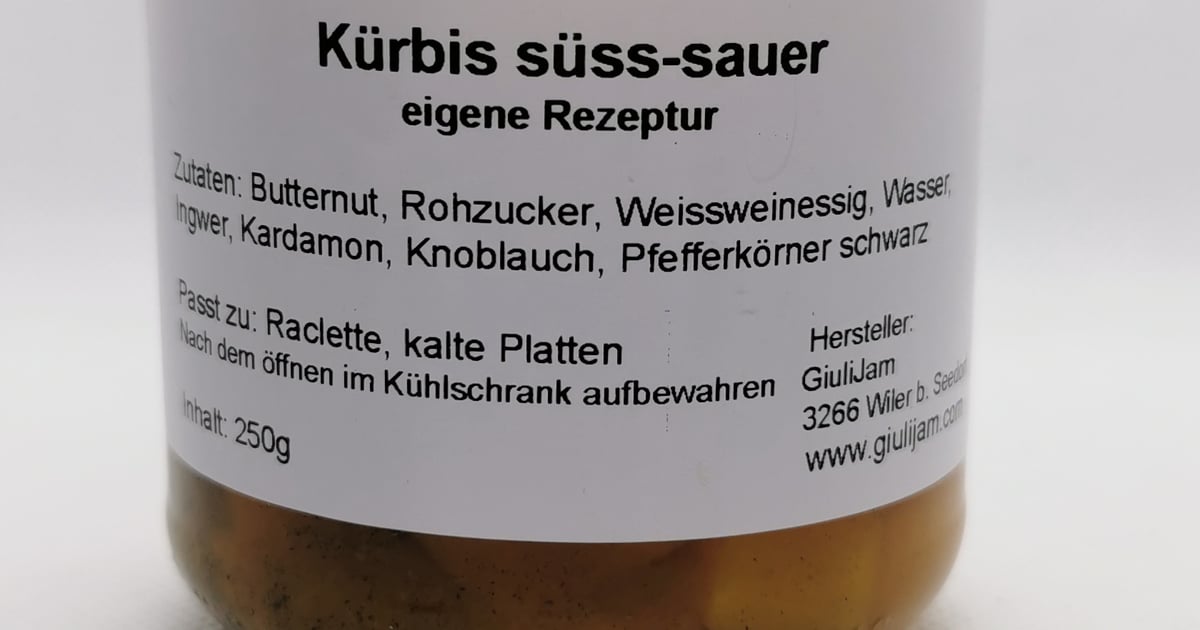 Kürbis süss-sauer - Ketchup / Chutney / süss-sauer - Shop | GiuliJam