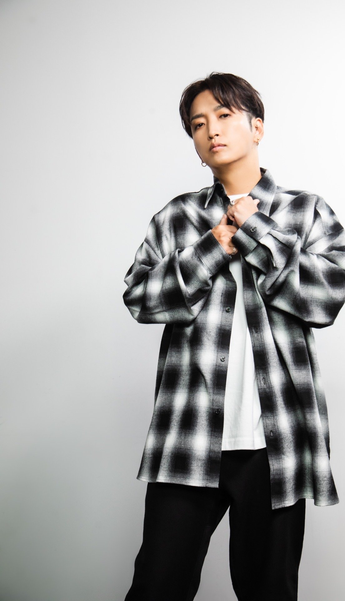 新品 NSNF Embroidered check wool big shirt Embroidered check wool big shirt -White & Black - #03