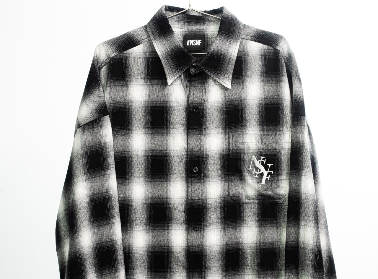 新品 NSNF Embroidered check wool big shirt Embroidered check wool big shirt -White & Black - #03