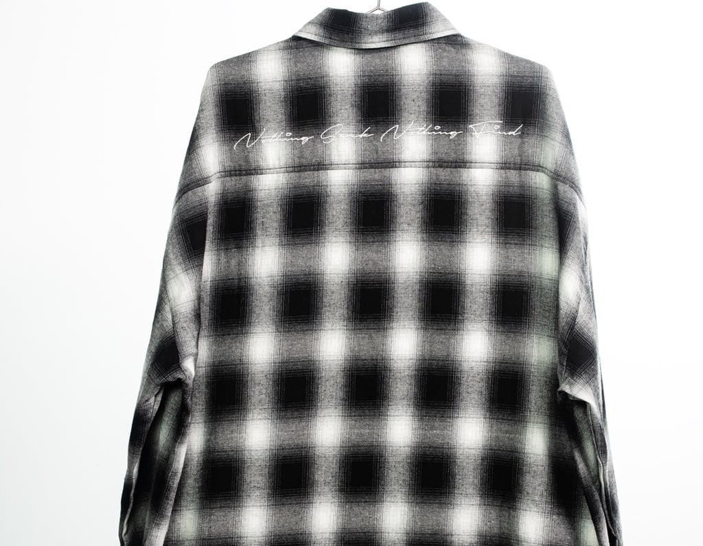 新品 NSNF Embroidered check wool big shirt Embroidered check wool big shirt -White & Black - #03