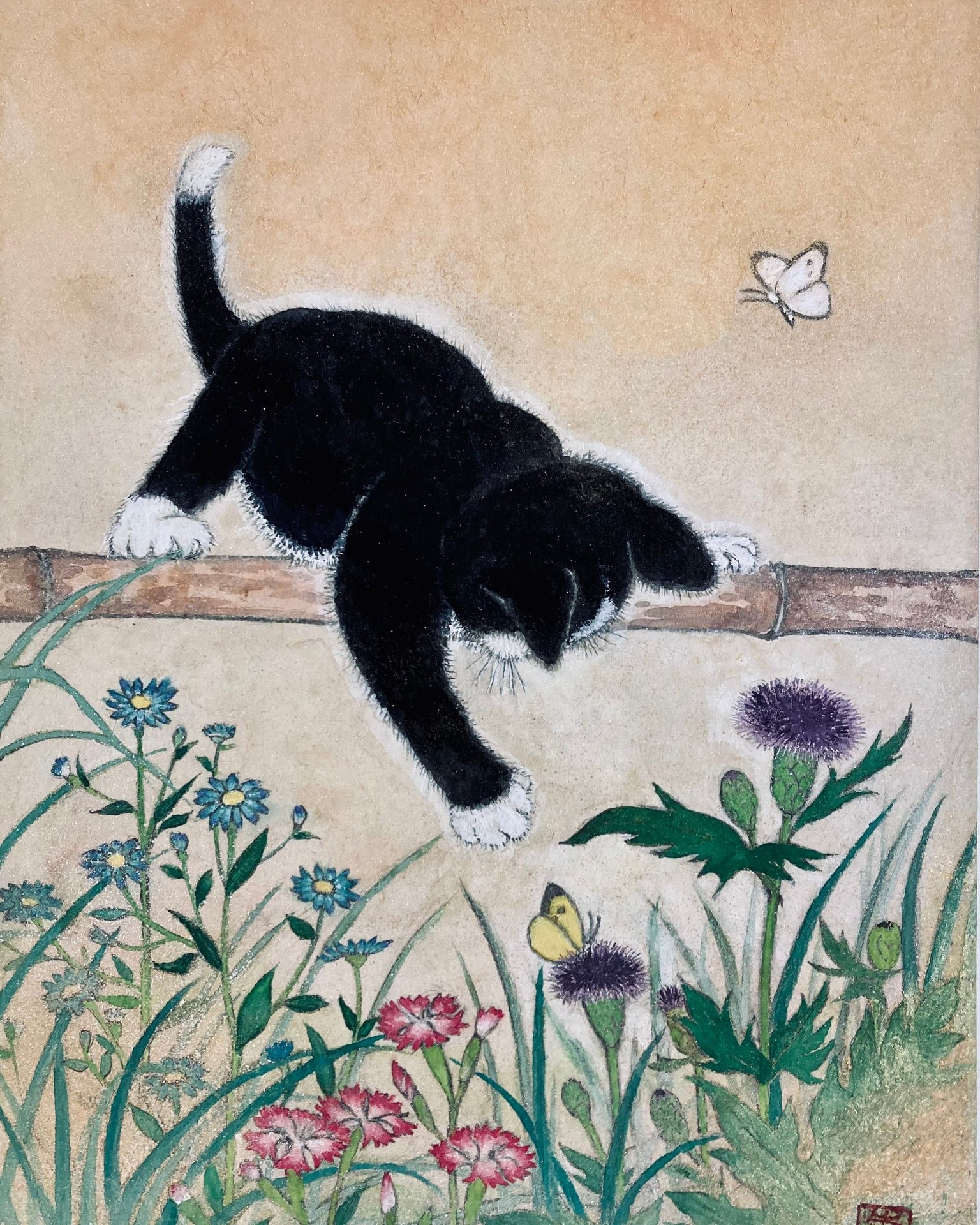 Home NIHONGA ogawa kikuyo | 猫と花 日本画 小川 喜久世