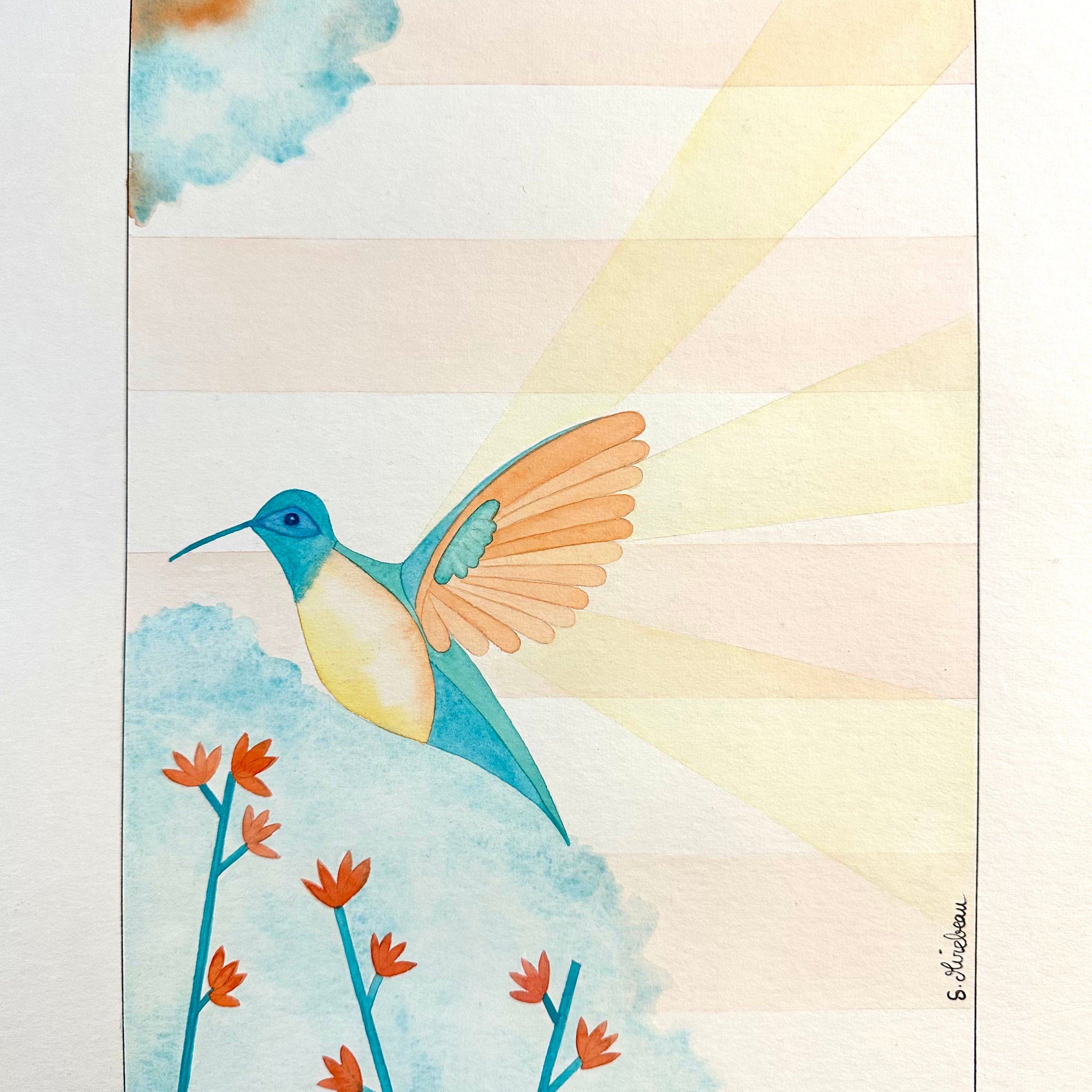 Illustration Colibri aquarelle - Les aquarelles originales (sans cadres) -  E-boutique | Gris Chiné, image size:2560x2560