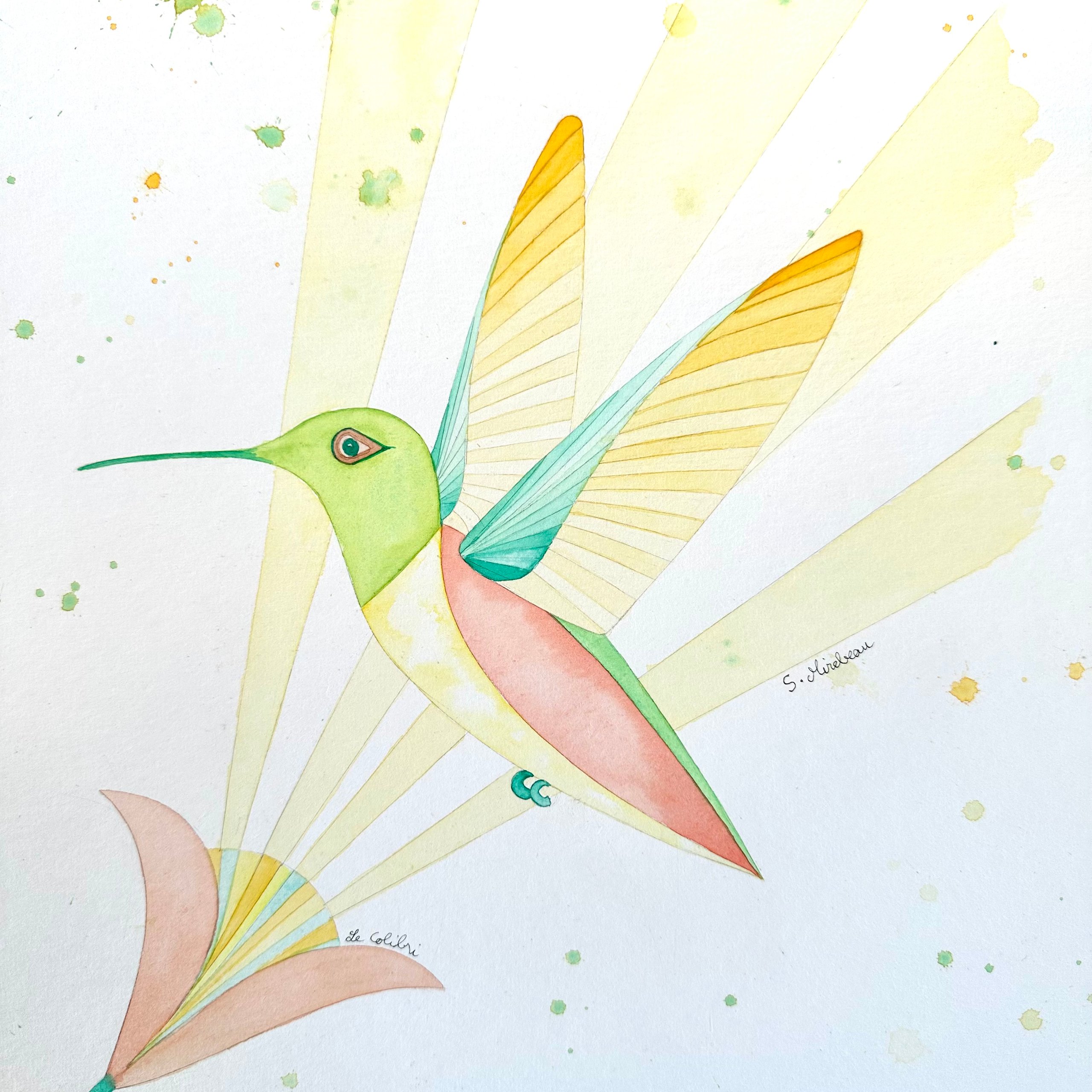 Illustration totem colibri - Les aquarelles originales (sans cadres) -  E-boutique | Gris Chiné, image size:2560x2560